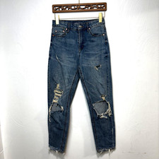 Wild Fable High Rise Mom Jean Blue Distressed Slim Fit Casual Cotton Womens 00