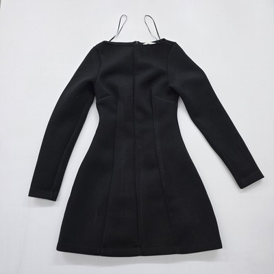 H&M Damen Schwarz Fit Flare Langarm Knie Kleid US S