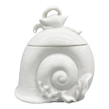 White Porcelain Spiral Snail Shell Lidded Jar– Coastal Sugar Bowl or Salt cellar