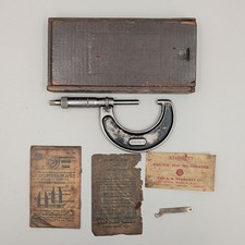 Vintage L. S. Starrett No. 436 Micrometer 1"- 2" w/Wrench & Wood Box