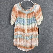 Signature Studio Top Blouse  Womens L Sea Breeze Boho Hippie Earthy