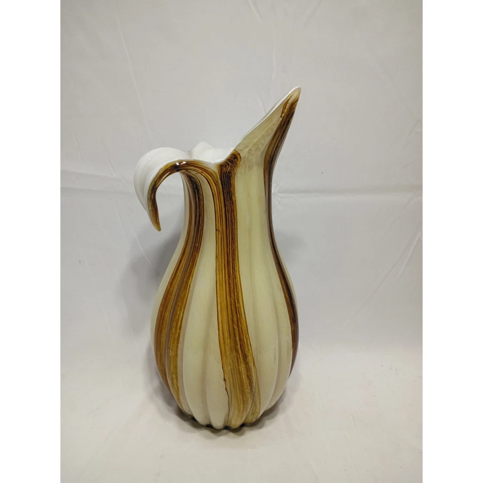 Муранский стиль художественное стекло ваза кремовый янтарь вихрь ребристый лепесток форма 14» скульптурный - Изображение 4 из 4