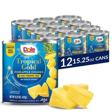 Dole Canned Fruit, Tropical Gold Pineapple Chunks in 15.25 Ounce (12 Count) 