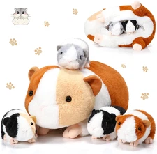 Jenaai 5 Pcs Plush Guinea Pig Stuffed Animals 16 Inch Mama Guinea Pig with 4 Cut