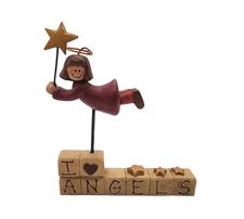 Blossom Bucket Suzi Skoglund I  Love Angels Spellout Block Guardian Angel Figure