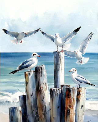 MAXBYE Möwen Malen Nach Zahlen Erwachsene, Paint by Numbers DIY Handgemalt Ölgem