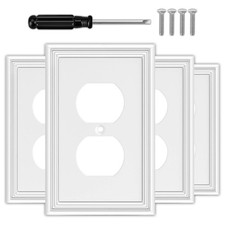 White Decorative Outlet Covers Wall Plates, Natural Material Electric Recepta...