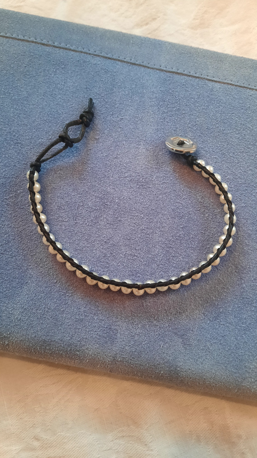 stackable bracelet set, black leather, silver, pe… - image 2