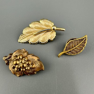 Vintage Leaf Brooch Lot of 3 Scatter Pins Gold Tone Textured Brushed