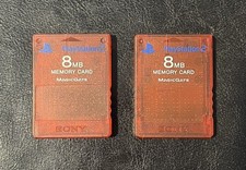 Lot Of 2 OEM Sony Playstation 2 PS2 8MB Memory Card Transparent Red Magic Gate
