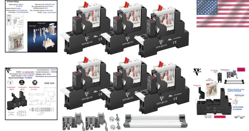 Mini Relay Switch 6 Pcs 8Amp DPDT 110V 120V AC  Certified - Image 2 of 4