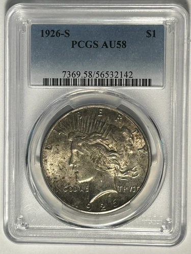 1926 S PEACE  DOLLAR PCGS MS AU 58