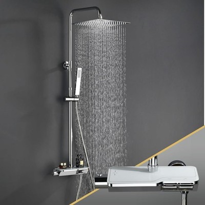 JOHO Duschsystem mit Thermostat Duscharmatur Regendusche Chrom Kopfbrause 30x30