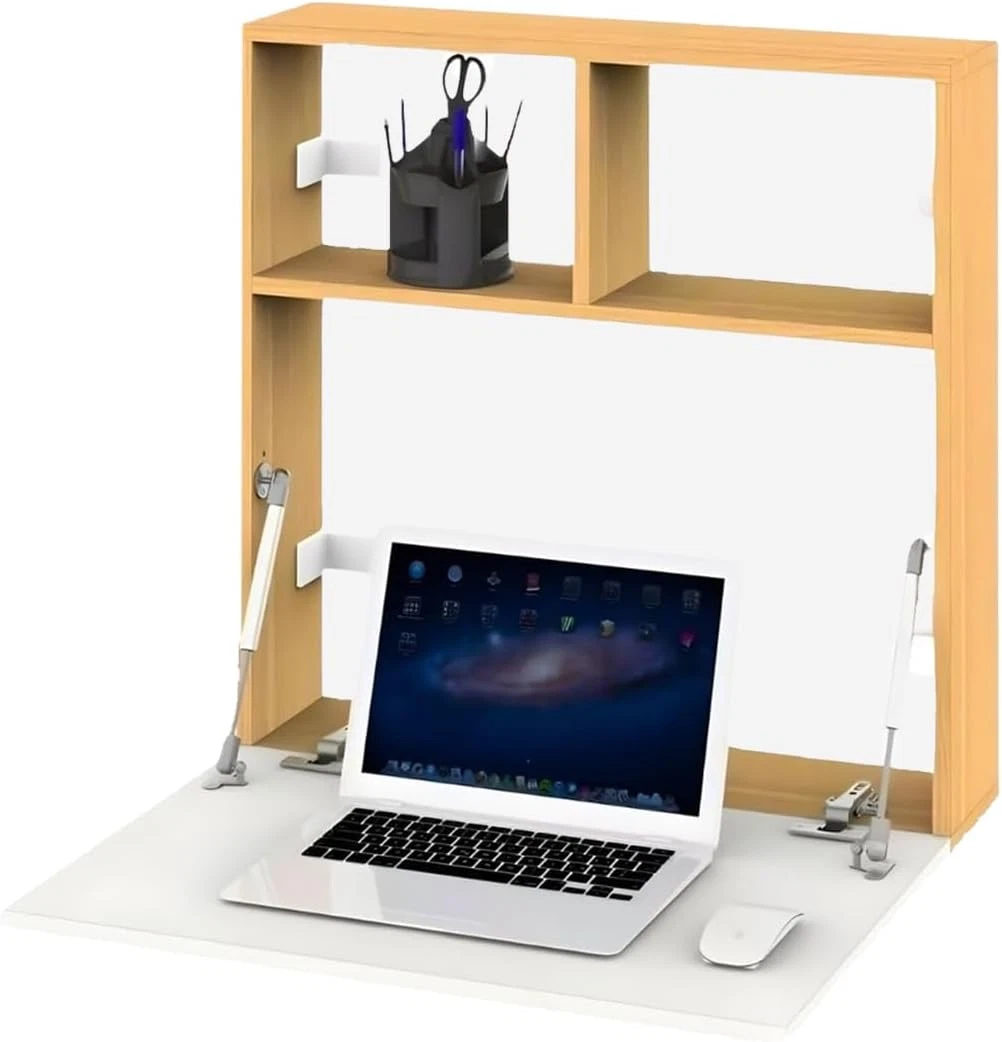 Scrivania Pieghevole Per Laptop Fayquaze Con Porta USB, Cassetto E Portabicchiere – Tavolo Da Letto In MDF E Acciaio, 59,9x15,9x27,4 Cm