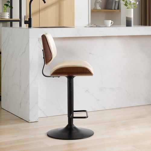 Barstools PU 25-33.4" Walnut Bentwood Dining Chairs Kitchen Counter Stools Beige - Picture 10 of 11