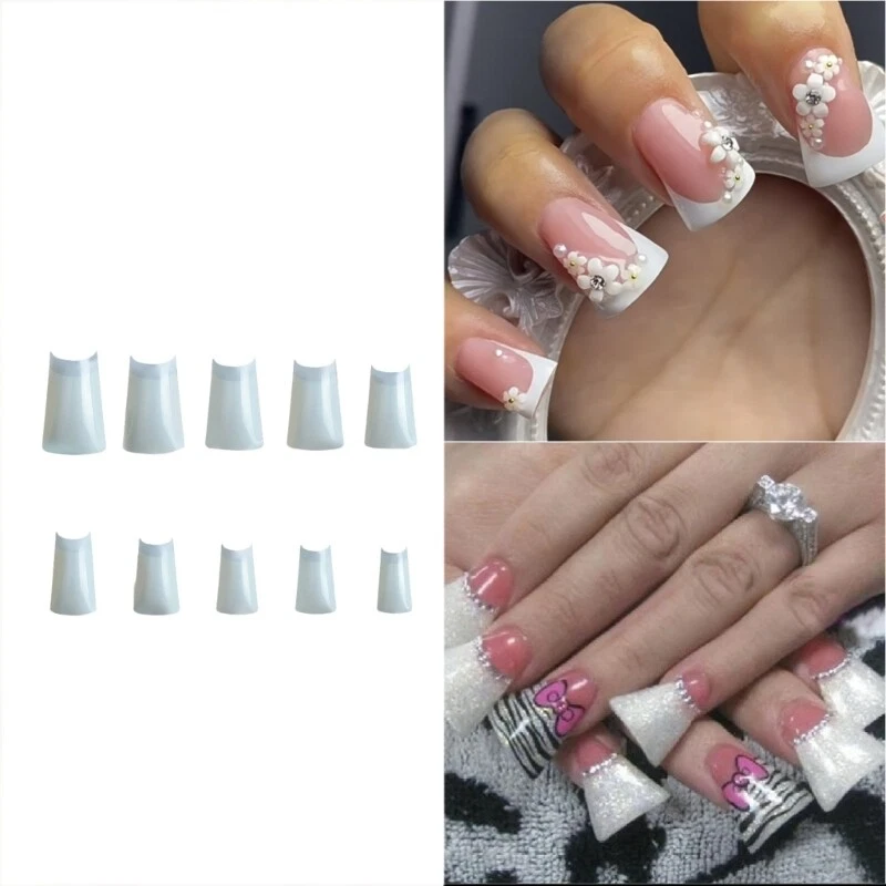 Pink And White Acrylic Flared Nails