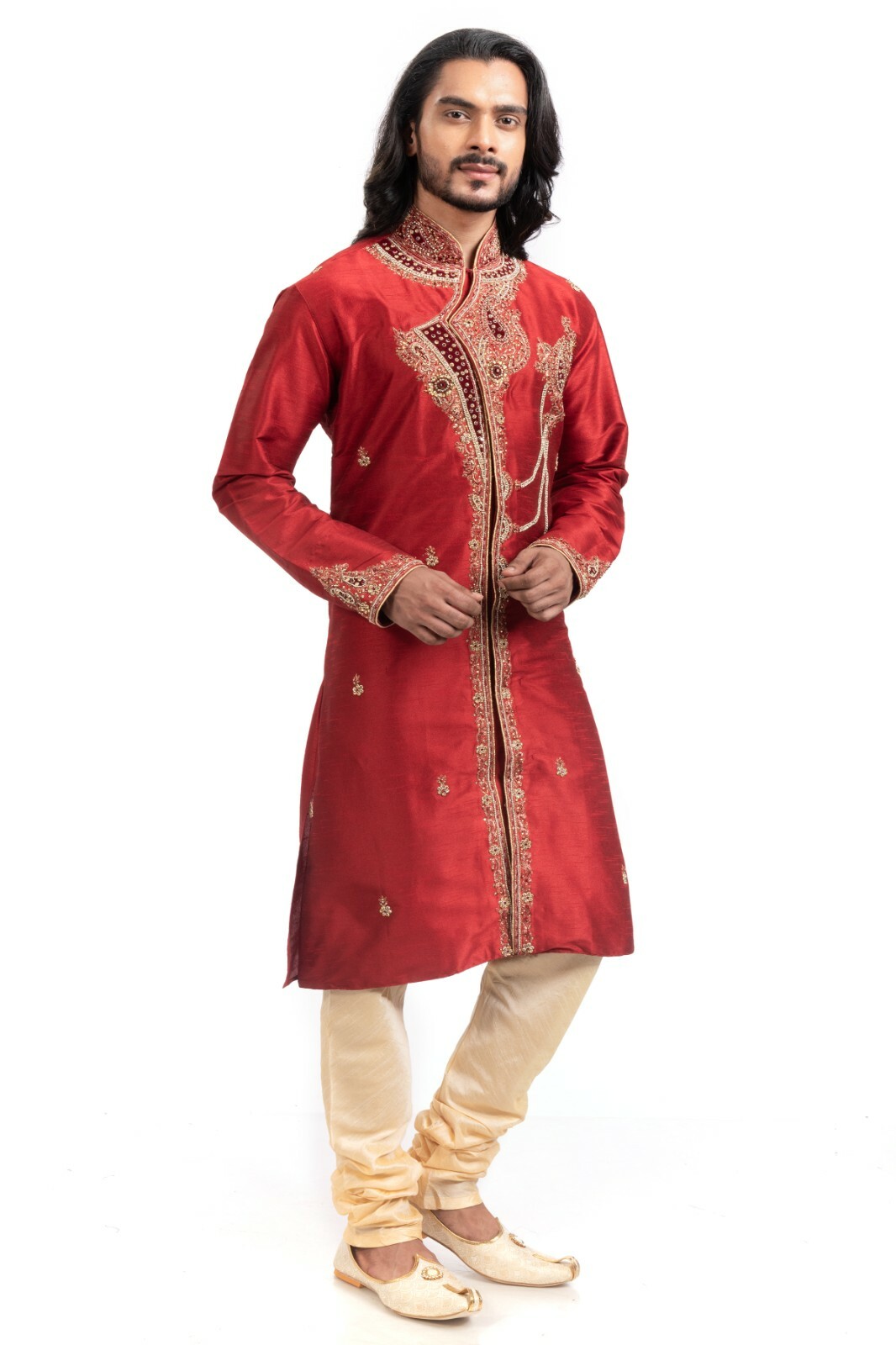 как выглядит itailorman Design Indian Ethnic Red Kurta Churidar for Men 2pc фото