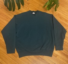 Vintage 90s XL BVD Solid Blank Dark Green Pullover Heavy Crewneck Sweatshirt