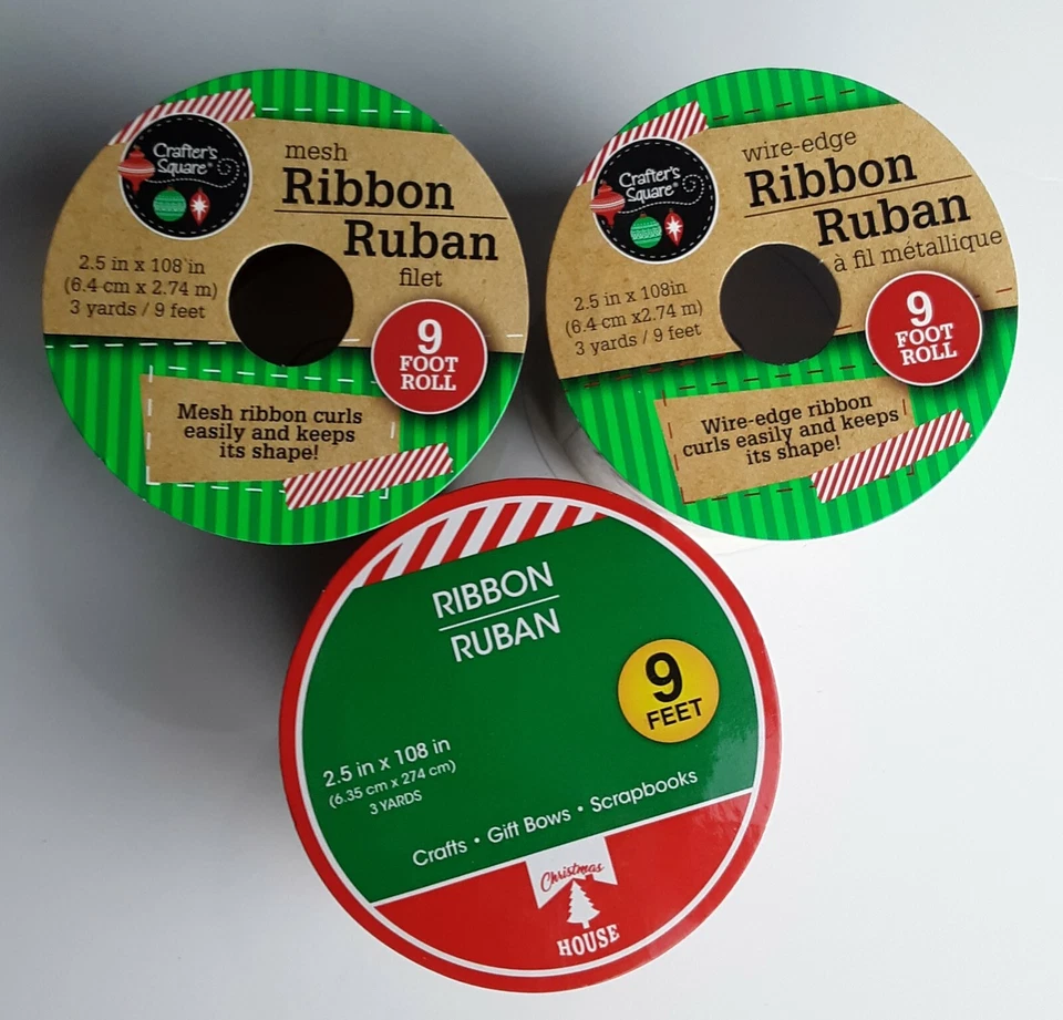 Holiday/Christmas Ribbon 3 Pack Two Options 2.5inches x 9 feet Total 27 feet New - Image 3 of 3