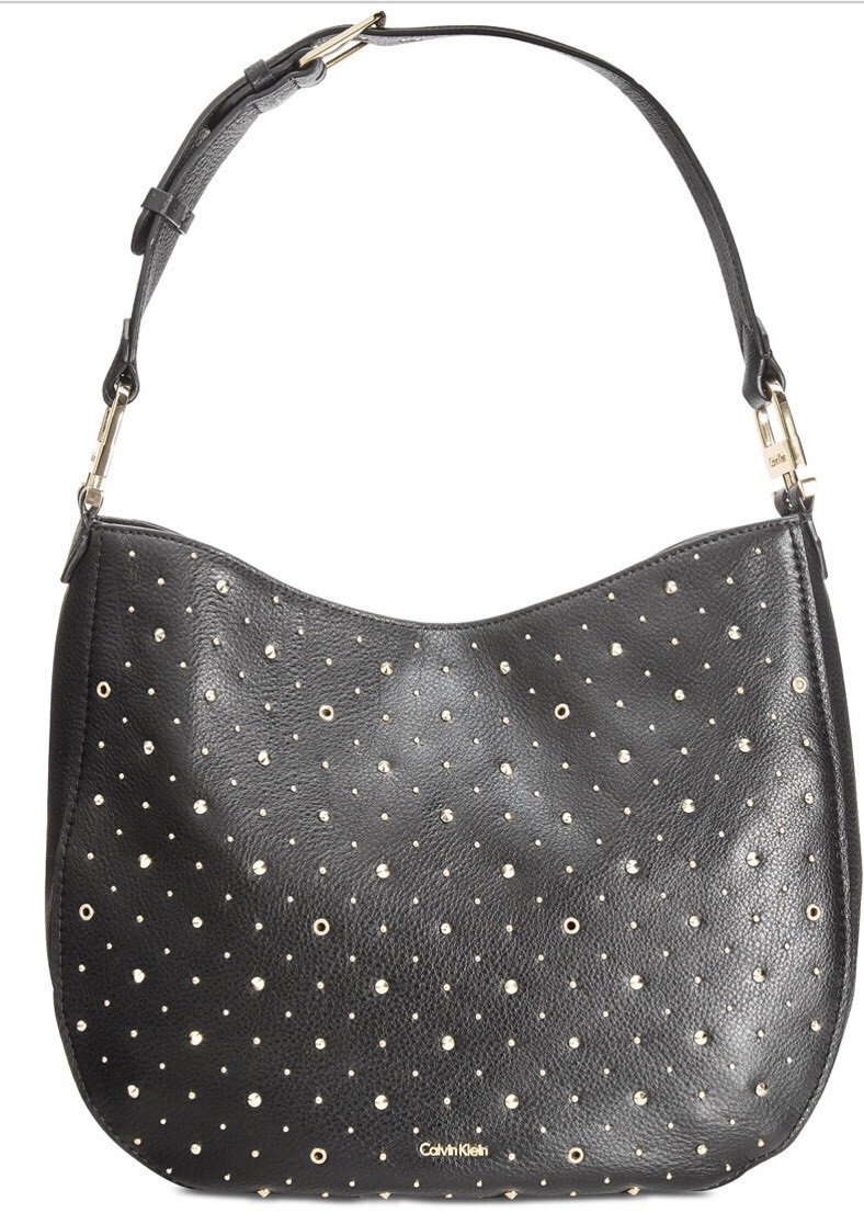 New Calvin Klein Erica Embellished Large Hobo moto stud grommet