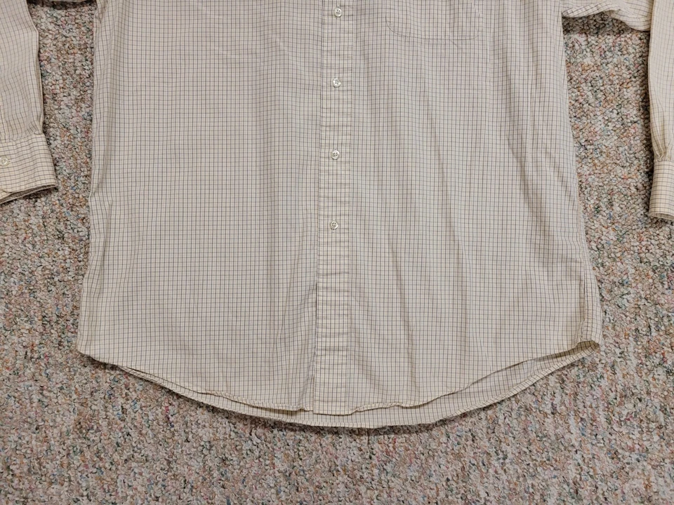 Camisa masculina Brooks Brothers 16,5 bege xadrez botão para baixo manga longa Preppy - Imagem 4 de 4