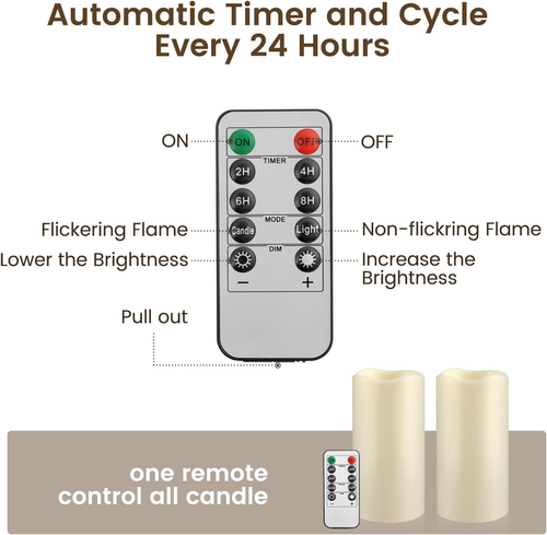 Flickering Flameless LED Candles with 10-Key Remote & Timer, Waterproof Outdoor - Picture 8 of 12
