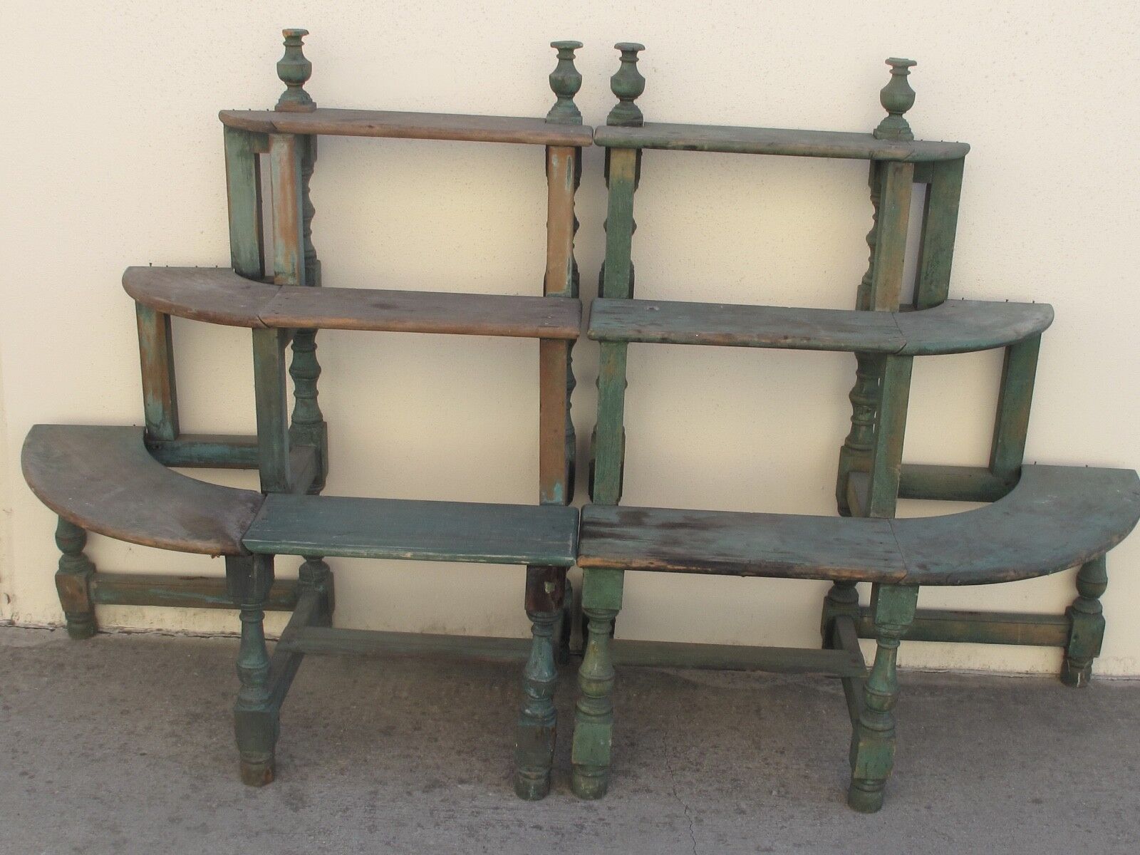 Antique Pair Three Tiered Plant / Display Stands Old Green Paint The Best