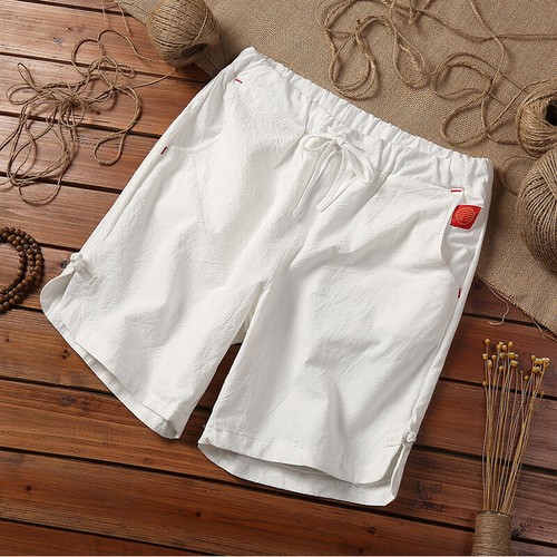 Uomo Cotone Lino Pantaloncini Estate Spiaggia Casual Coulisse Chino Larga Corto - Imagen 14 de 18