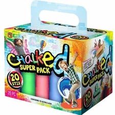 Ja-Ru New Assorted 5 Colors Sidewalk Chalk with Reusable Storage Box 20 Stix Box