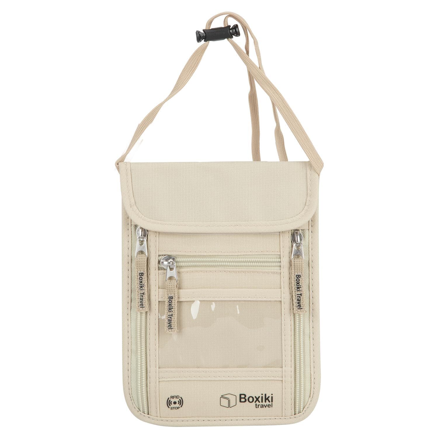 Sleek Beige RFID Travel Neck Wallet – Secure Passport Holder & Money Pouch