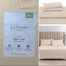 WELHOME WELSPUN 4 PC KG SHEET SET, 70% COTTON RICH BLEND, 320 TC OYSTER GRAY NIB