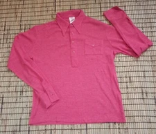 Vintage 70s Swedish Made Men's Long Sleeve Half Button Down Knit.Dagger Collar.