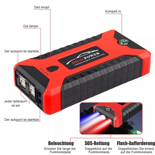 99800mAh Auto KFZ Starthilfe Jump Starter 12V Ladegerät Booster Power Bank PKW - Bild 11 von 14