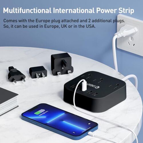 European Plug Adapter, US to UK Europe Power Strip for EU/UK/US with USB C an... - Picture 4 of 6