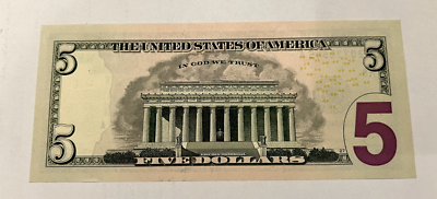 01234567 FANCY SERIAL NUMBER CONTAINS ALL 8 DIGITS $5 DOLLAR BILL