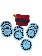 Vtg Tyco Red Viewmaster 3D View-Master Viewer Orange Lever Toy & 12 Slides
