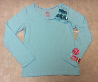 365 Kids Size 5 Cotton/Polyester Aqua Long Sleeve Top With Sequins