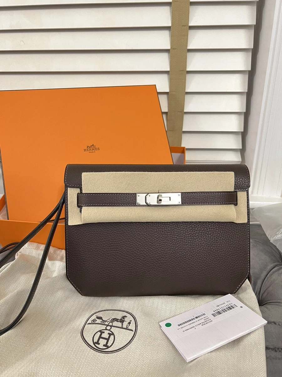 HERMES Togo Kelly Depeches 25 Pouch Etoupe 1303561