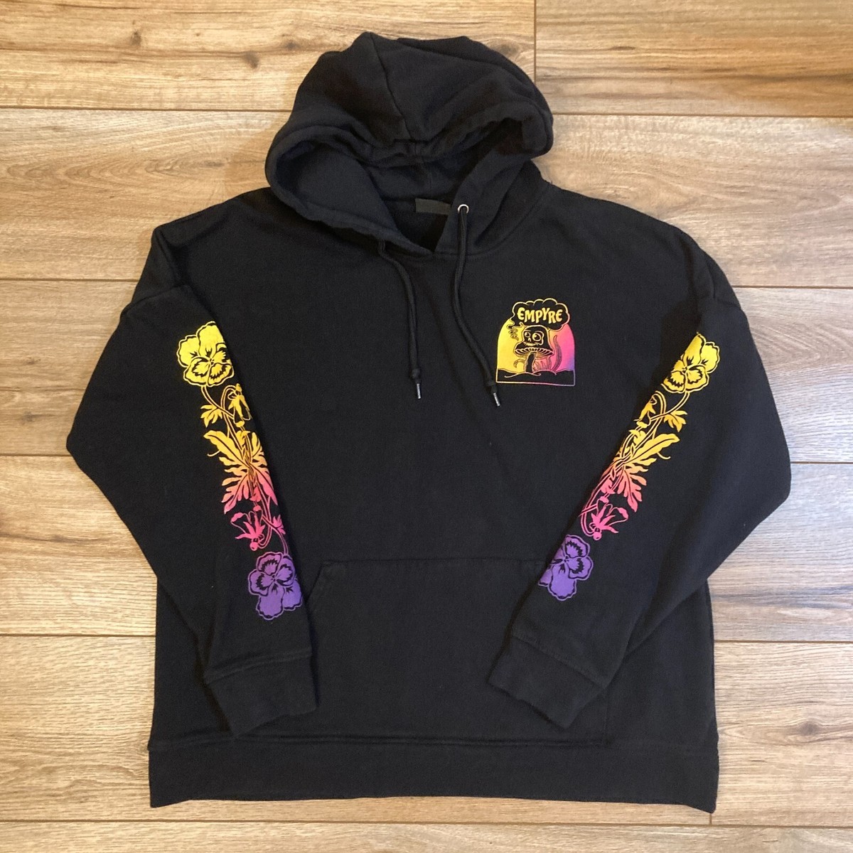 Empyre Black Hoodie Floral Fairy Mushroom Fungus Psychadelic