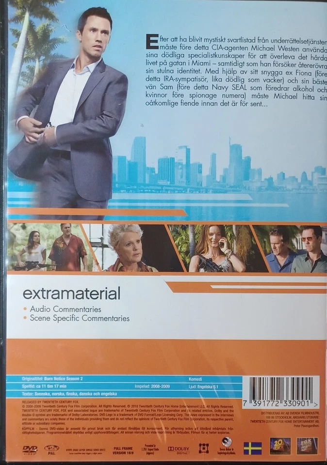 BURN NOTICE SEASON 2 DVD IN VGWC SWEDISH IMPORT WITH ENGLISH LANGUAGE #250LL - Image 2 of 2