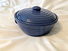 Vintage Ringware Pottery 9 1/2” Covered Casserole Cobalt Blue USA