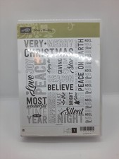 Stampin Up Wood Mount Merry Medley All Over Christmas Stamp Peace NOEL Love JOY