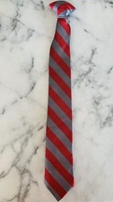 Kids Boys Gray Red Striped Clip On Tie Polyester 16  From Clip To End
