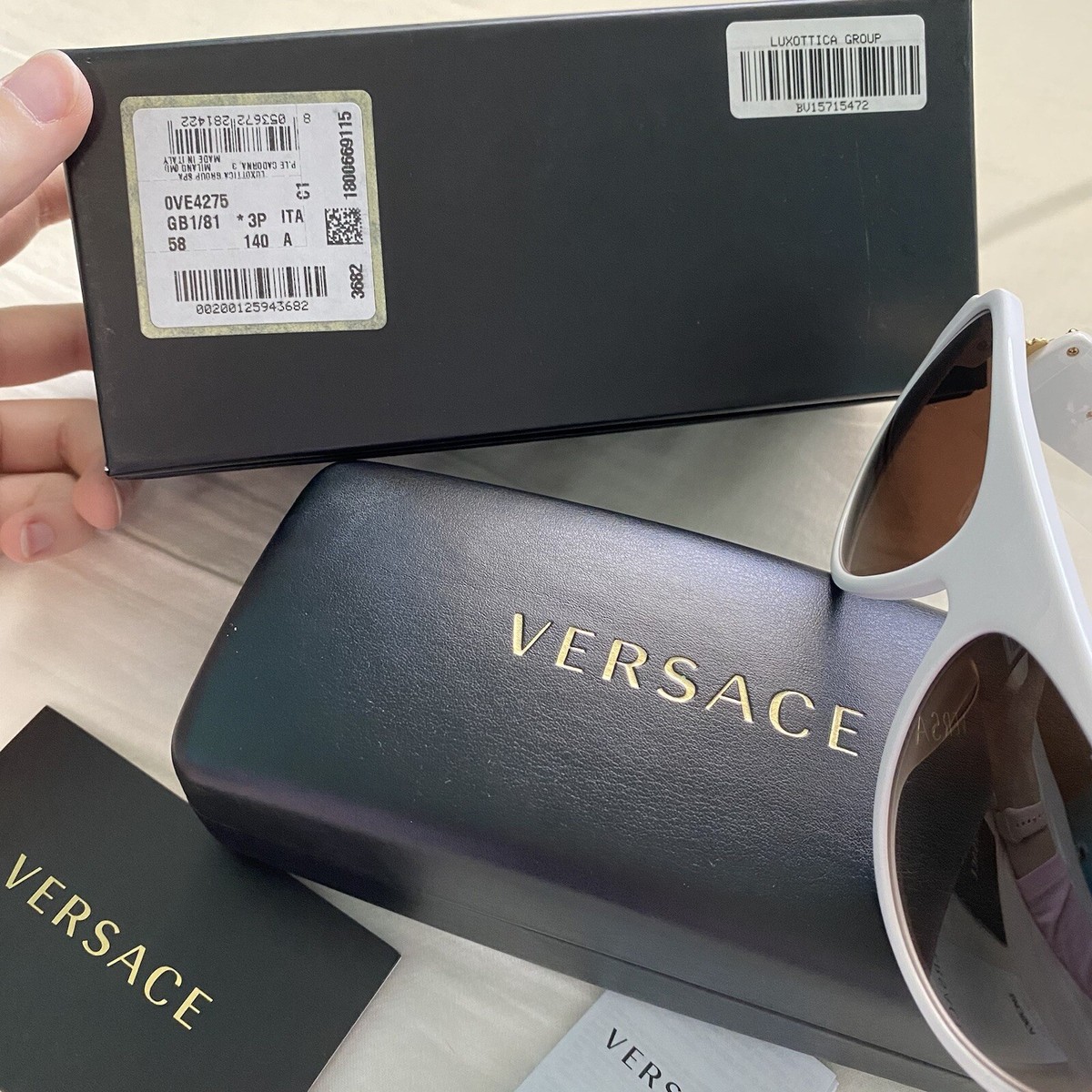 Versace Sunglasses - White with Gold Accents - Designer Aviator Sunglasses (NWT) Amazon.com: Versace VE 2225 12526G Pale Gold Metal Aviator  main image 3