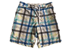 Old Navy Size L Men's Swim Trunks Board Shorts Blue Plaid Mesh Lined Pockets