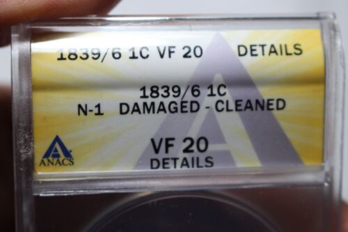 1839/6 Large Cent N1 ANACS VF20 Details - Picture 5 of 5