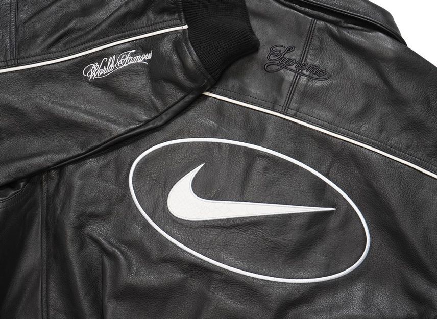 HF9634-010 Supreme Nike Leather Varsity Jacket Black | eBay