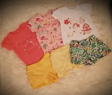 Brand New 6-9 Months Baby 3 Tops & Shorts White Pink Yello and Floral