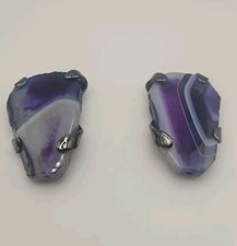 Bluette Made in France Signed Purple Agate Large Shoe Clips