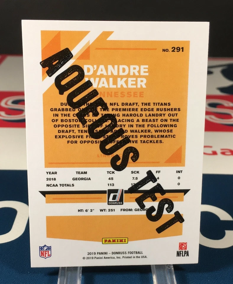 D'Andre Walker 2019 Panini Donruss Aqueous Test Rookie #291 Titan Parallel Card - Image 2 of 2